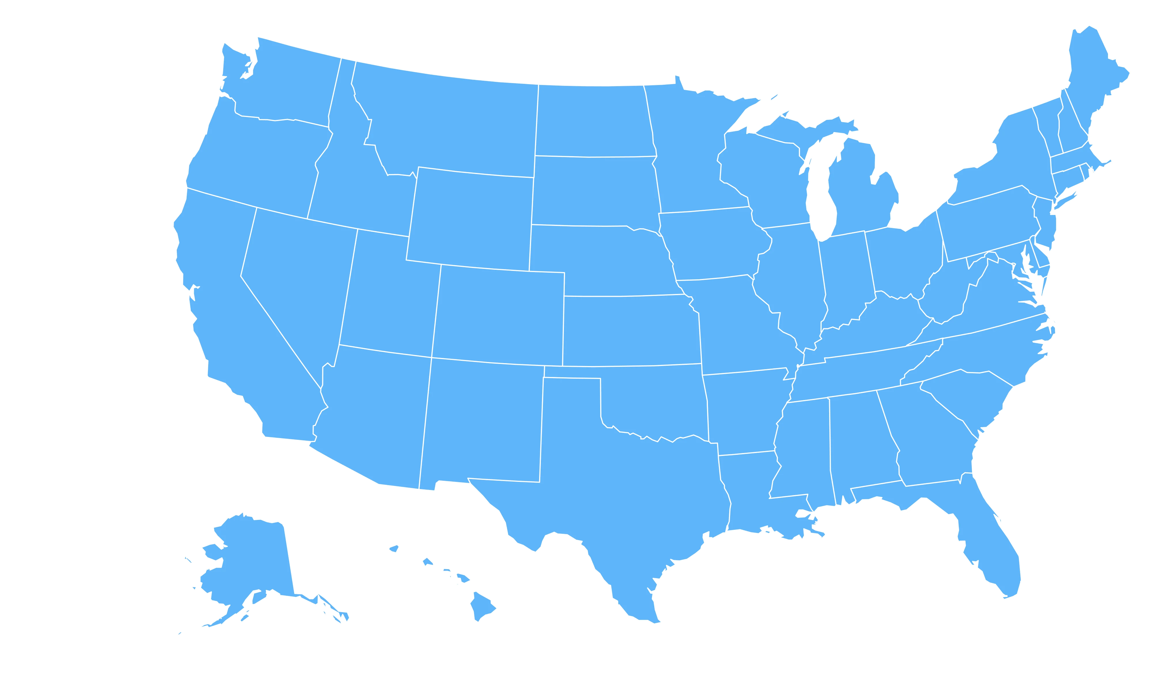 Map of United States showing coverage